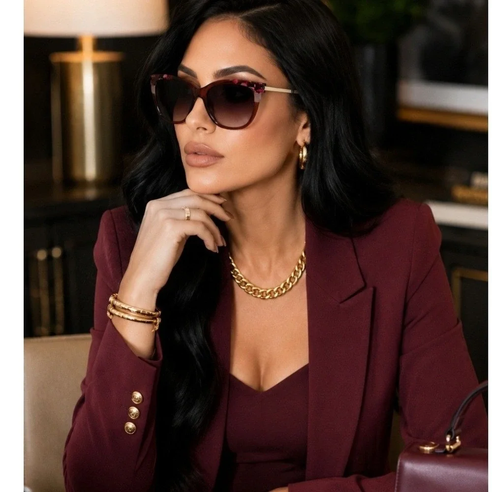 Oscar de la Renta Sunglasses Burgundy Pink Tortoise Gold Square Women
